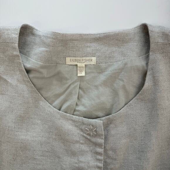 Eileen Fisher Twinkle Natural Linen Jacket Blazer Short Sleeve Snap Front 1X - Picture 9 of 11